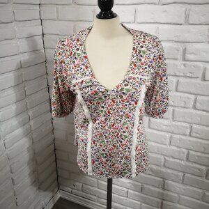 Melloday Ladies Size Medium Multi Colored Floral Pattern 3/4 Sleeves Boho Blouse